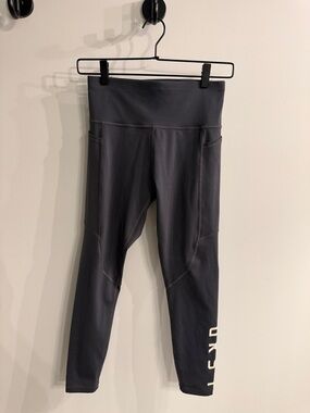 Women's LSKD 7/8 dark gray Athletic Leggings with Side Pocket and White Logo